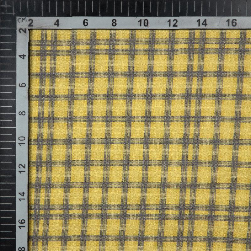 Yellow Checks Digital Print Linen-Textured Fabric - Fabcurate