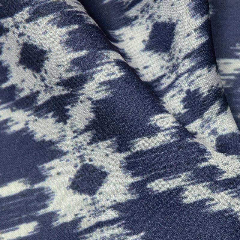 Navy Blue And White Ikat Pattern Digital Print Modal Satin Fabric - Fabcurate