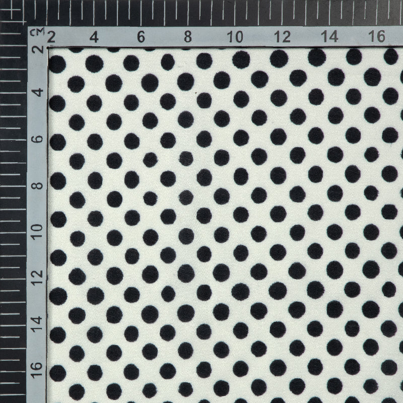 White And Black Polka Dots Digital Print Modal Satin Fabric - Fabcurate
