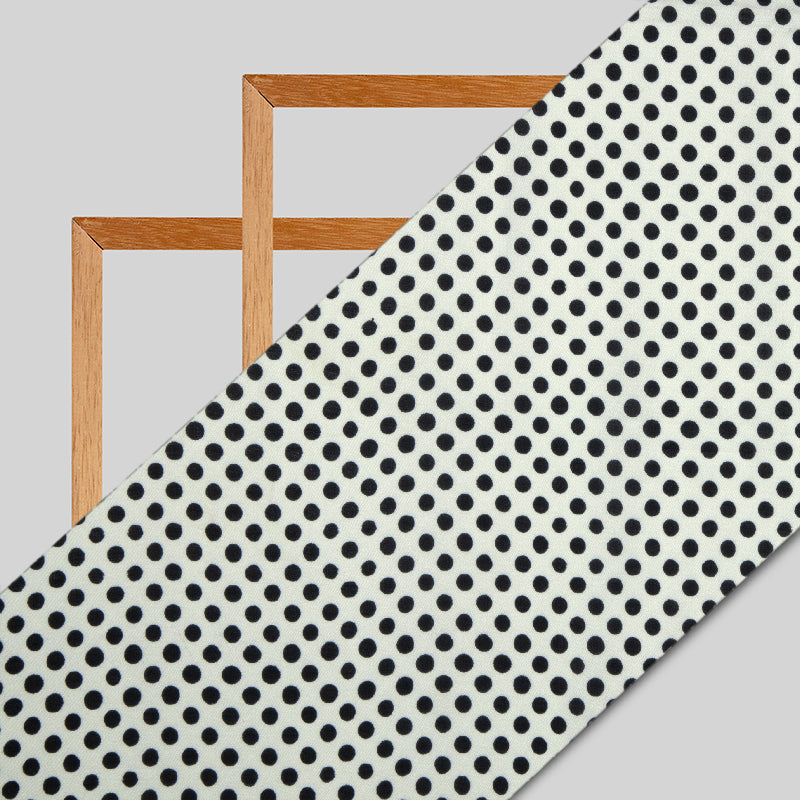 White And Black Polka Dots Digital Print Modal Satin Fabric - Fabcurate