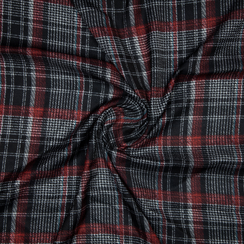 Red And Black Checks Digital Print Modal Satin Fabric - Fabcurate