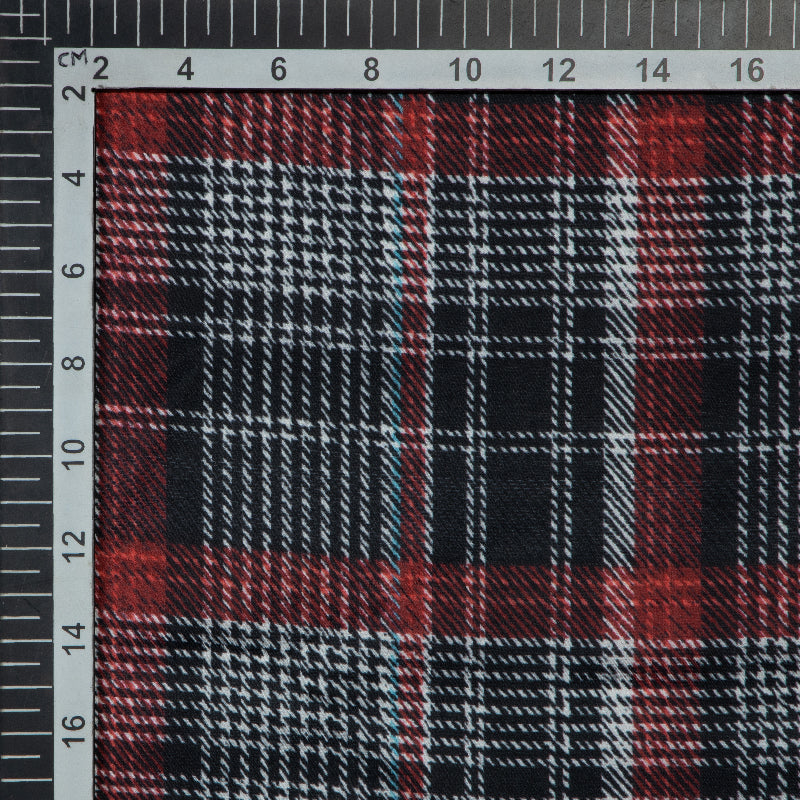 Red And Black Checks Digital Print Modal Satin Fabric - Fabcurate