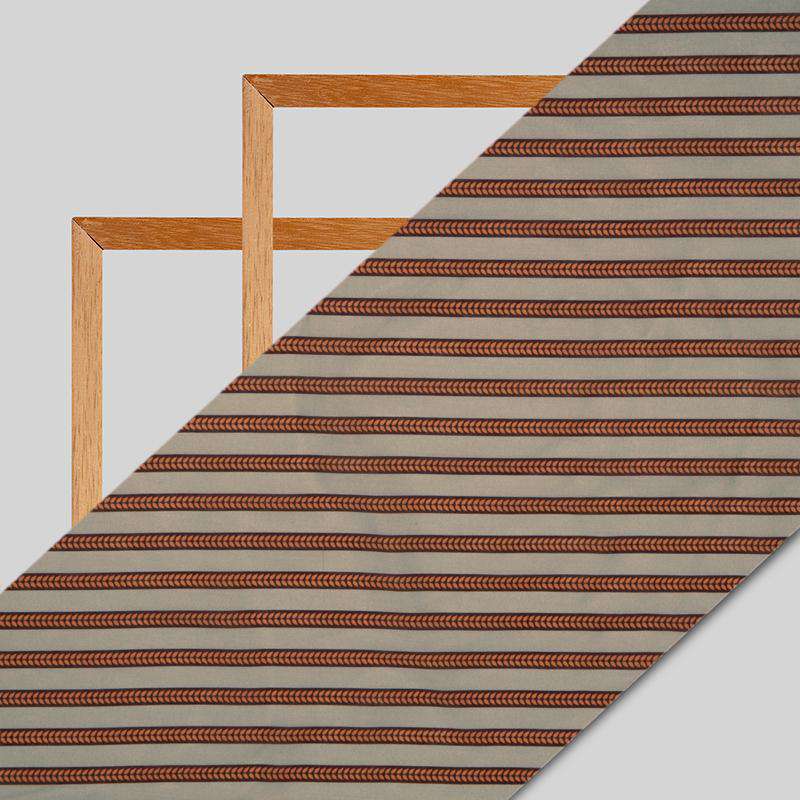 Beige Stripes Digital Print Muslin Fabric - Fabcurate