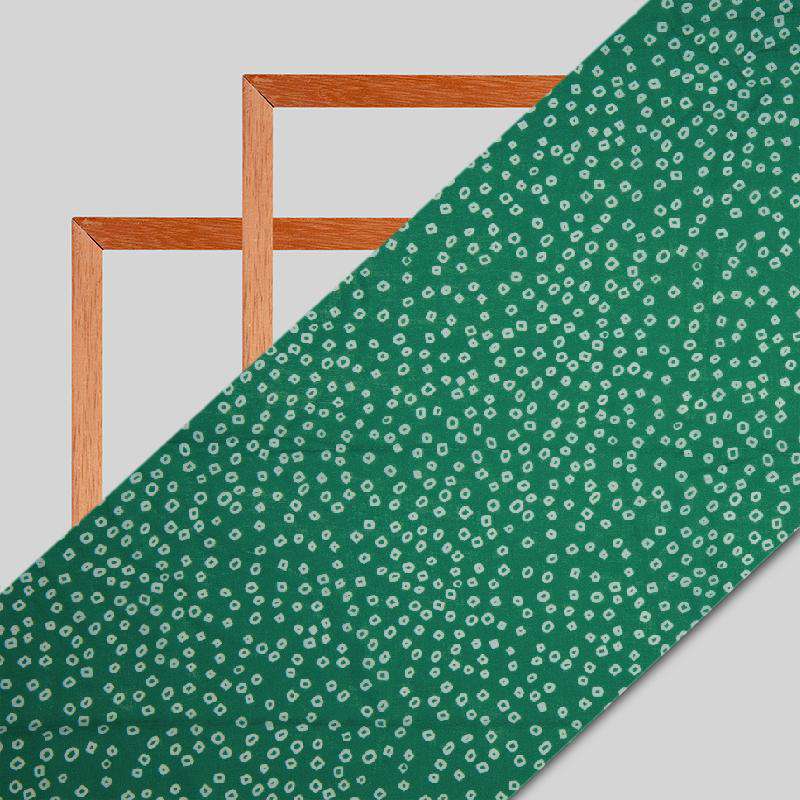 Bottle Green Bandhani Pattern Digital Print Muslin Fabric - Fabcurate