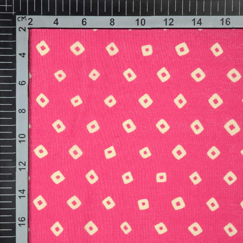 Pink Bandhani Pattern Digital Print Muslin Fabric - Fabcurate