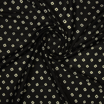 Black Bandhanii Pattern Digital Print Muslin Fabric