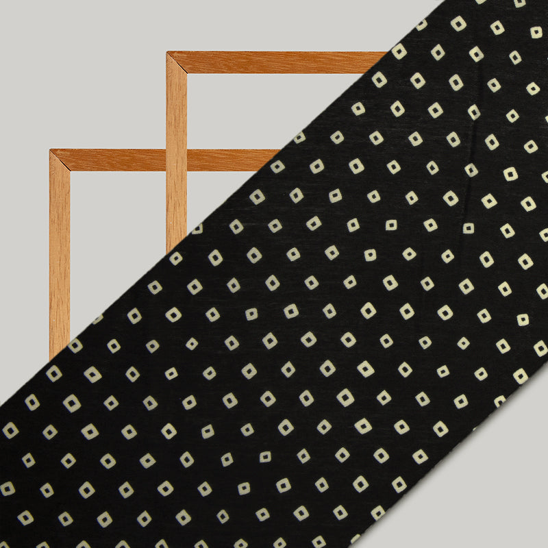 Black Bandhani Pattern Digital Print Muslin Fabric