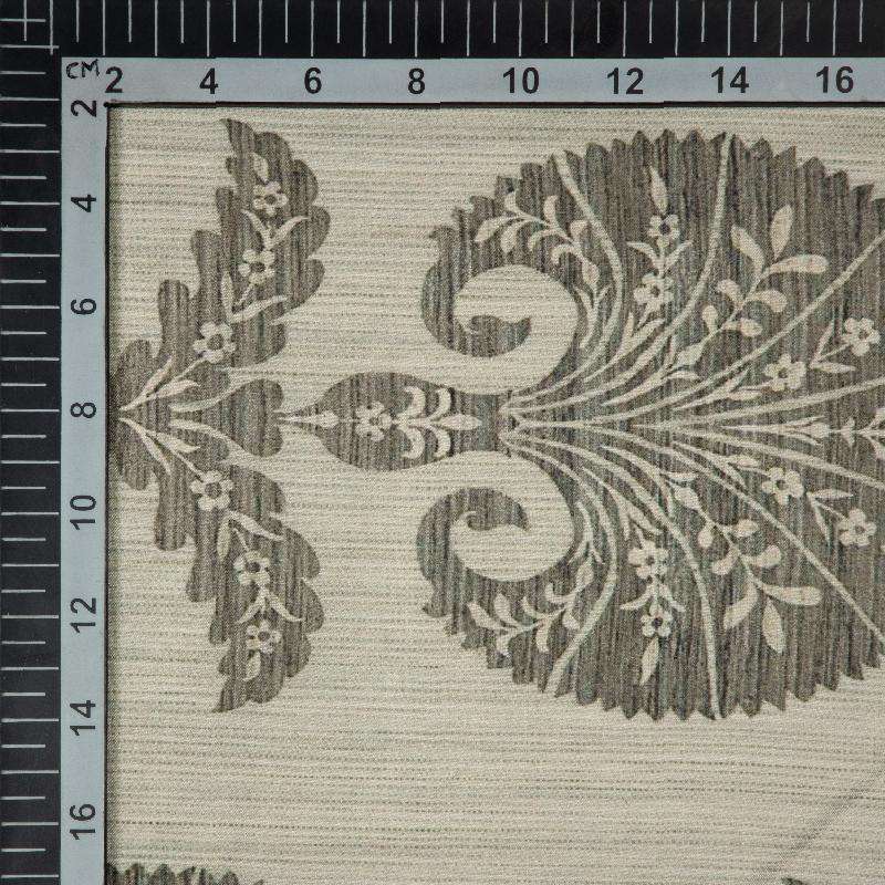 Beige Mughal Floral Digital Print Muslin Fabric - Fabcurate