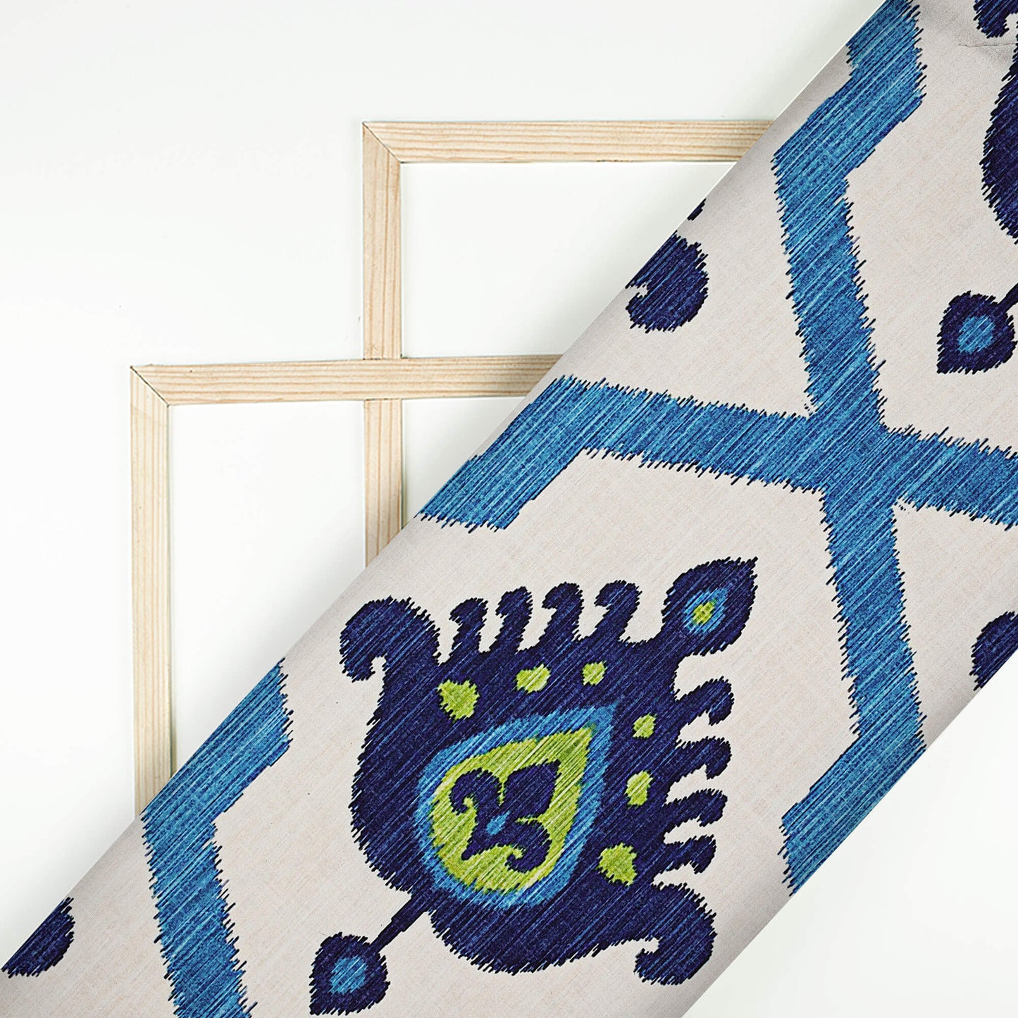 Blue Ethnic Digital Print Muslin Fabric
