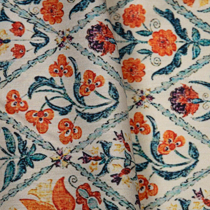 Pastel Orange Ethnic Digital Print Muslin Fabric - Fabcurate