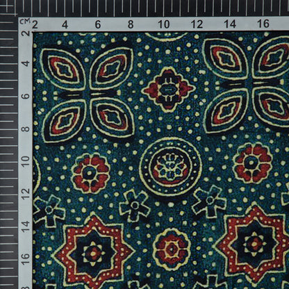 Dark Green Ethnic Digital Print Muslin Fabric - Fabcurate