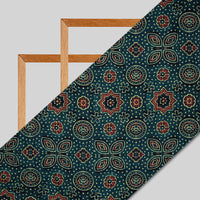 Dark Green Ethnic Digital Print Muslin Fabric - Fabcurate