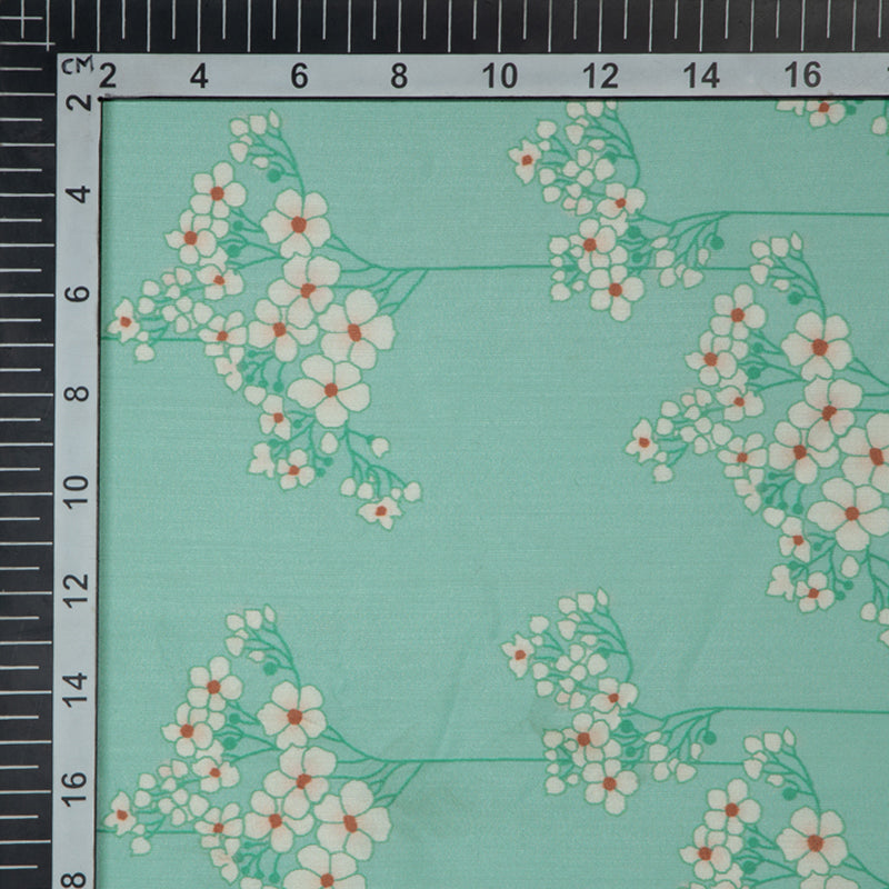 Teal Floral Digital Print Muslin Fabric - Fabcurate