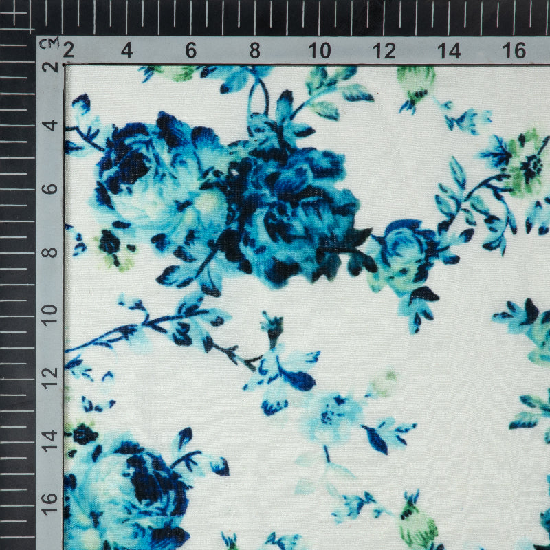 White Floral Digital Print Muslin Fabric - Fabcurate
