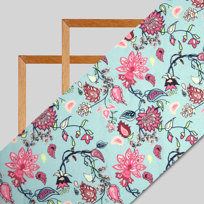 Pink Floral Digital Print Muslin Fabric - Fabcurate