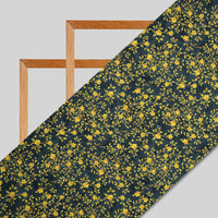 Yellow And Dark Grey Floral Digital Print Muslin Fabric - Fabcurate
