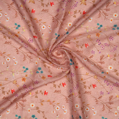 Peach Floral Digital Print Muslin Fabric - Fabcurate