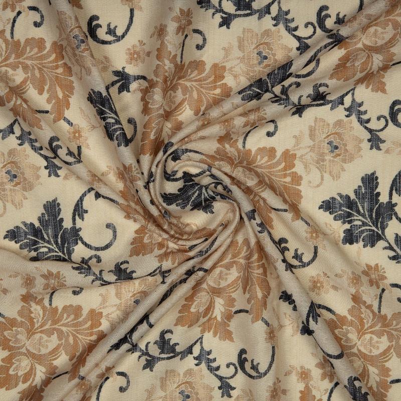 Brown Floral Digital Print Muslin Fabric - Fabcurate