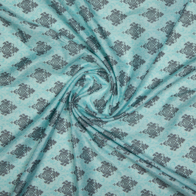 Pastel Blue Ethnic Digital Print Muslin Fabric - Fabcurate