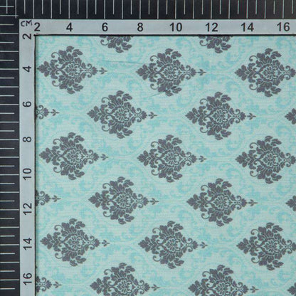 Pastel Blue Ethnic Digital Print Muslin Fabric - Fabcurate