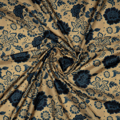 Light Beige Floral Digital Print Muslin Fabric - Fabcurate