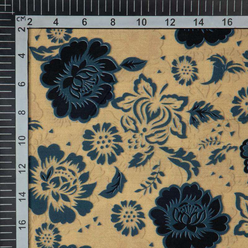 Light Beige Floral Digital Print Muslin Fabric - Fabcurate