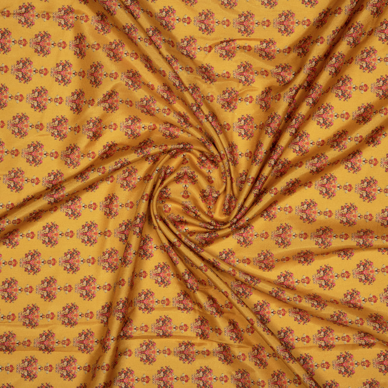 Yellow Floral Digital Print Muslin Fabric - Fabcurate