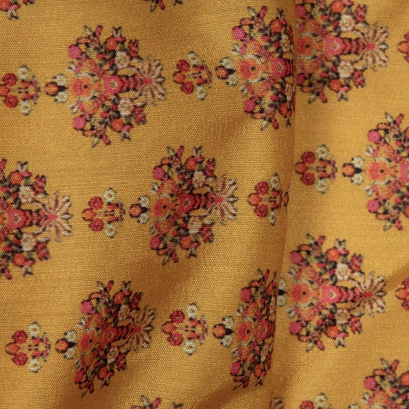 Yellow Floral Digital Print Muslin Fabric - Fabcurate
