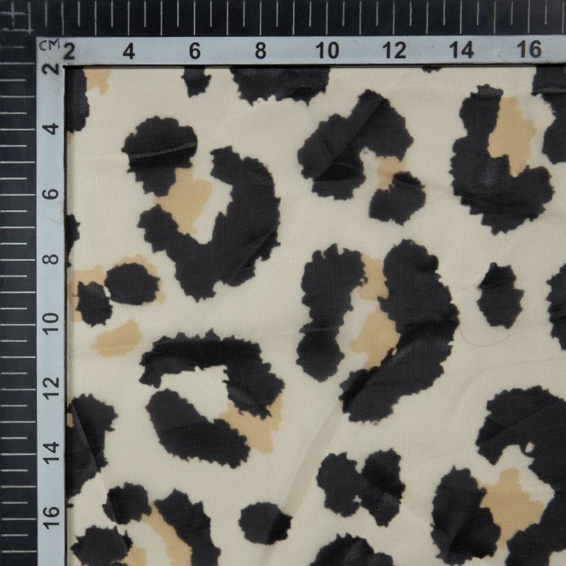 Beige And Black Animal Digital Print Premium Organza Fabric - Fabcurate