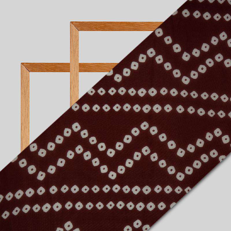 Brown Bandhani Pattern Digital Print Premium Organza Fabric - Fabcurate