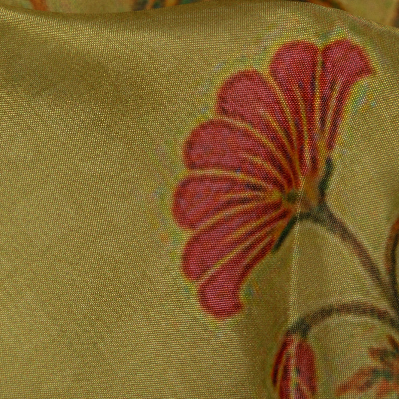 Beige Leaf Digital Print Muslin Fabric - Fabcurate
