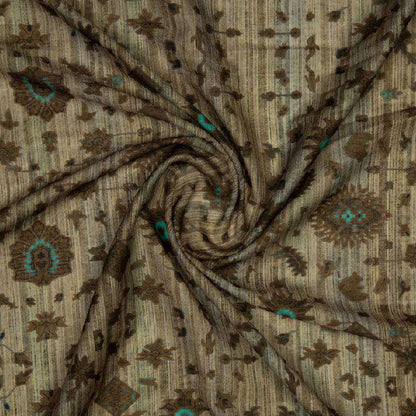 Brown Ethnic Digital Print Muslin Fabric - Fabcurate