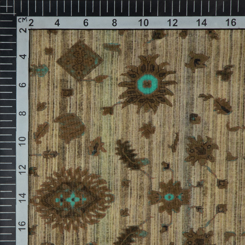 Brown Ethnic Digital Print Muslin Fabric - Fabcurate