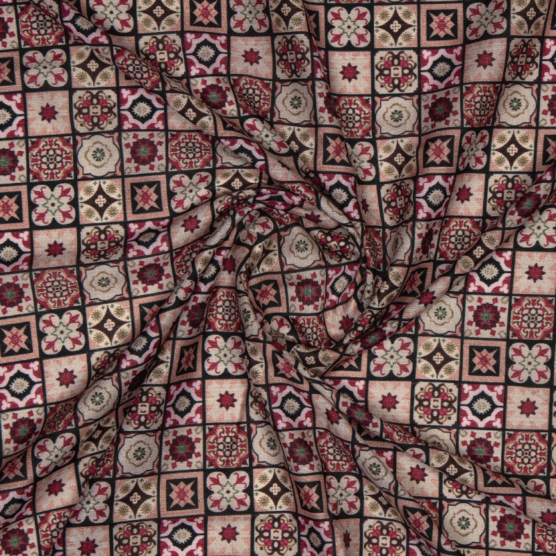 Multicolor Ethnic Digital Print Muslin Fabric - Fabcurate