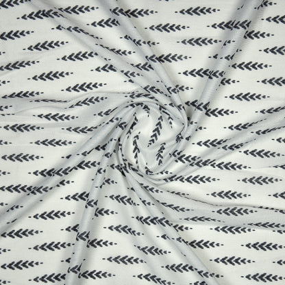 White Ethnic Digital Print Muslin Fabric - Fabcurate