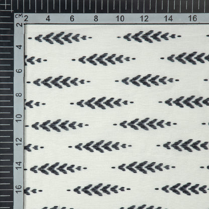 White Ethnic Digital Print Muslin Fabric - Fabcurate