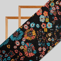 Black Floral Digital Print Premium Organza Fabric - Fabcurate