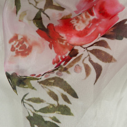 Cream Floral Digital Print Premium Organza Fabric - Fabcurate
