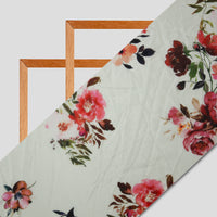 Cream Floral Digital Print Premium Organza Fabric - Fabcurate