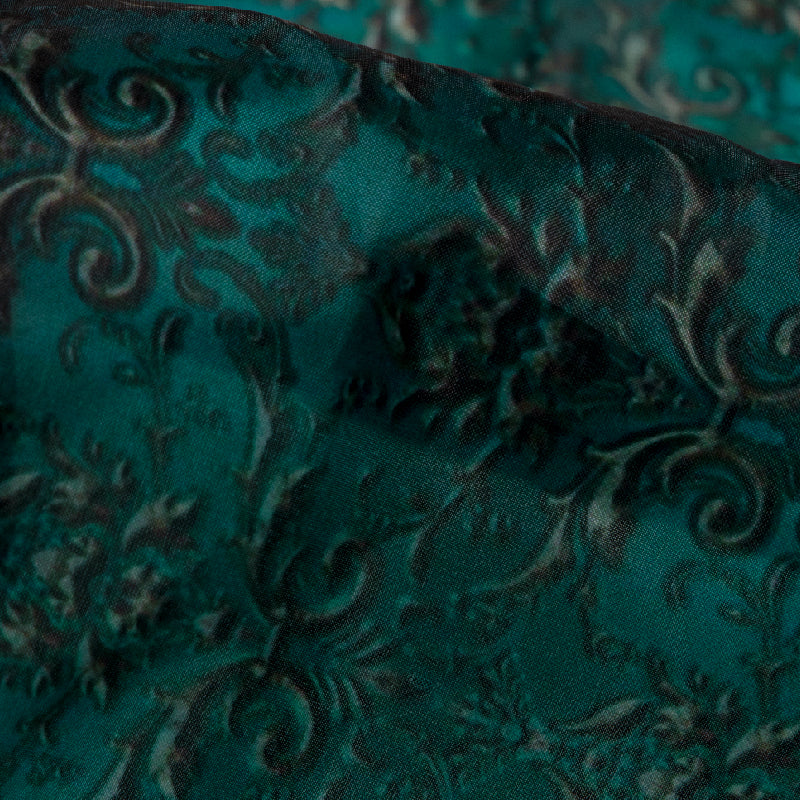 Turquoise Ethnic Digital Print Organza Satin Fabric