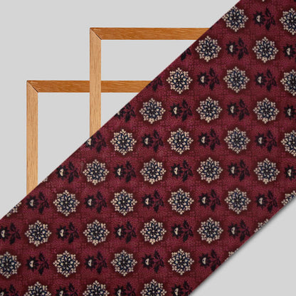 Maroon Ethnic Digital Print Premium Organza Fabric - Fabcurate