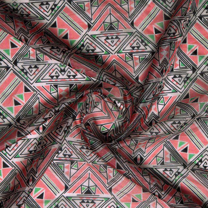 Pink Geometric Digital Print Premium Organza Fabric - Fabcurate