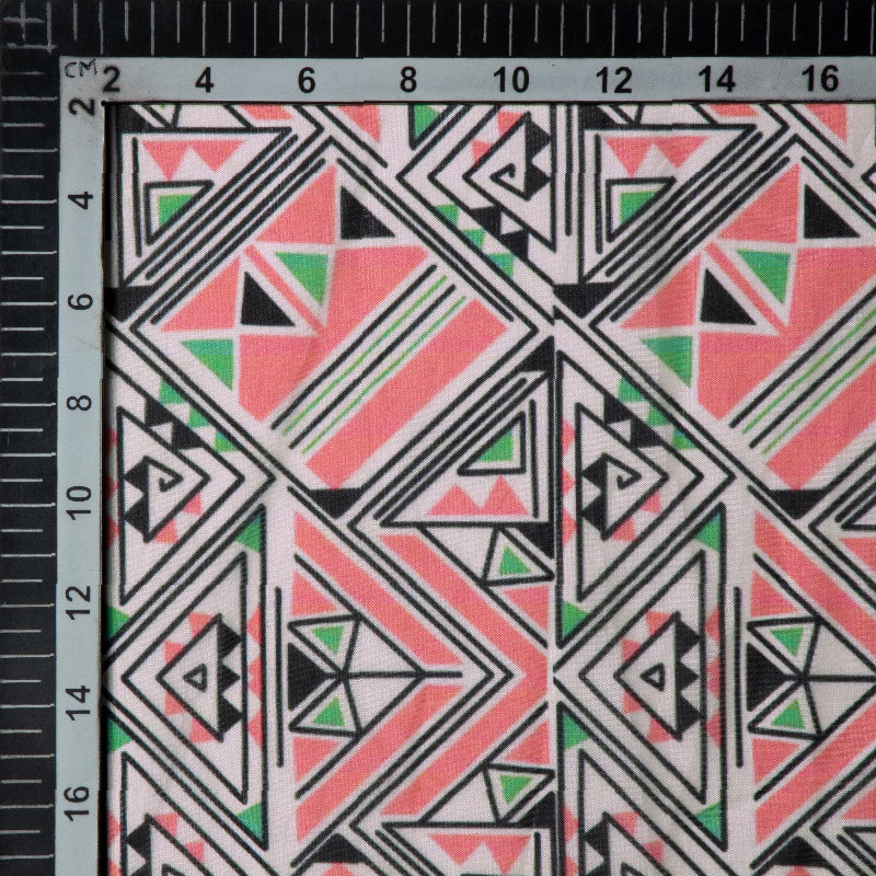 Pink Geometric Digital Print Premium Organza Fabric - Fabcurate