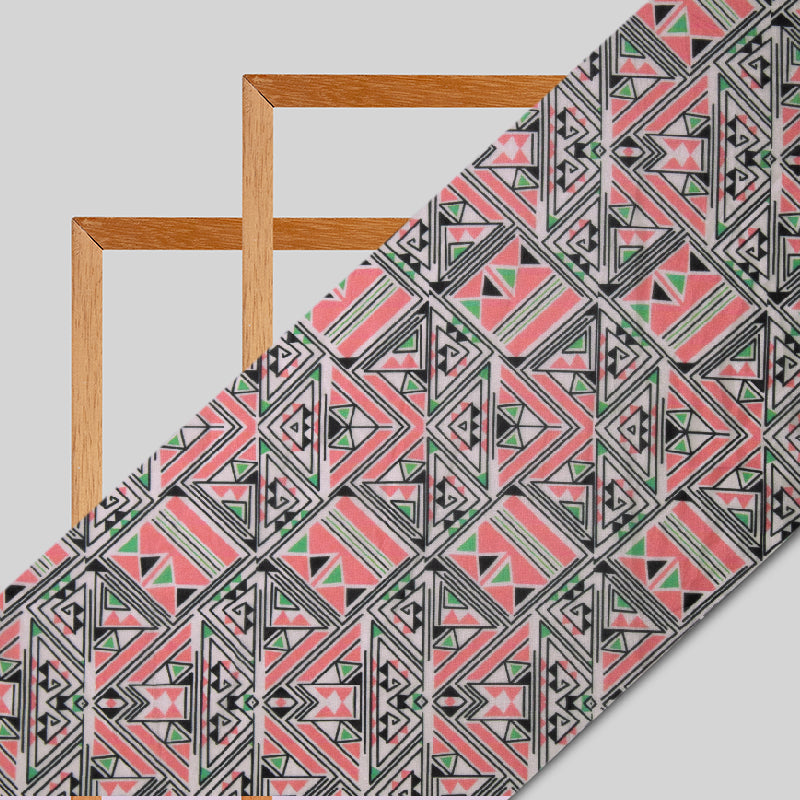 Pink Geometric Digital Print Premium Organza Fabric - Fabcurate