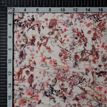 Off White Floral Digital Print Premium Organza Fabric - Fabcurate