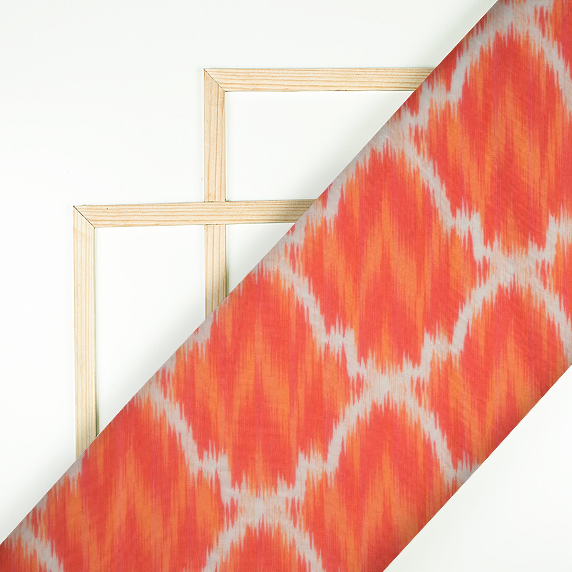 Pastel Orange Ikat Pattern Digital Print Premium Organza Fabric - Fabcurate