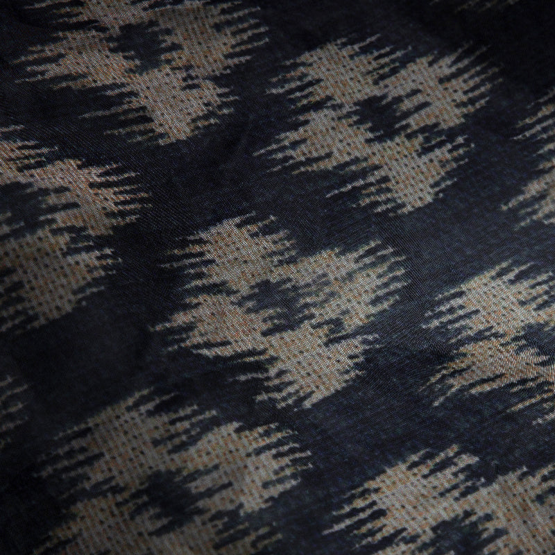 Navy Blue Ikat Pattern Digital Print Premium Organza Fabric - Fabcurate