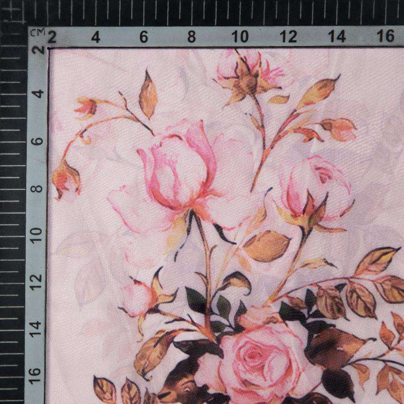 White Mughal Floral Digital Print Premium Organza Fabric - Fabcurate
