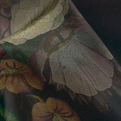 Multicolor Floral Digital Print Organza Satin Fabric