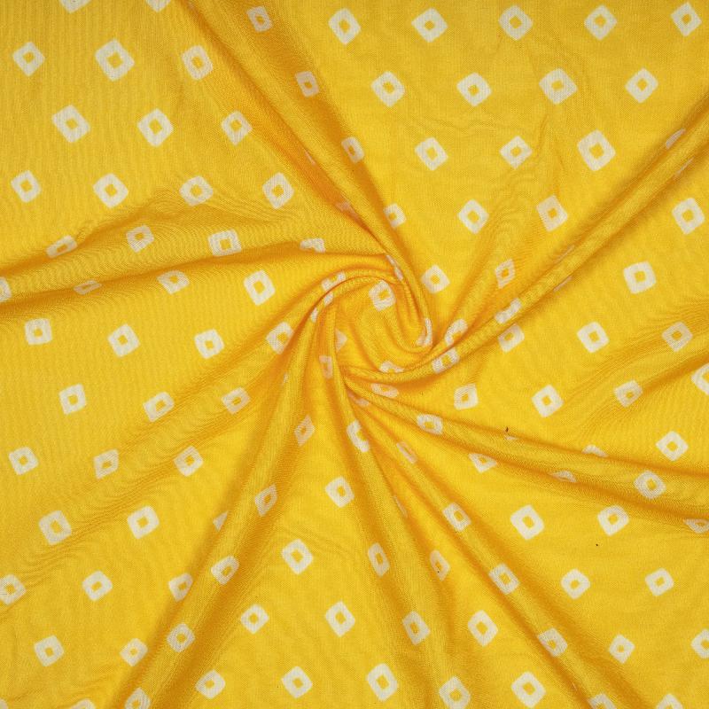 Yellow Bandhani Pattern Digital Print Rayon Fabric - Fabcurate